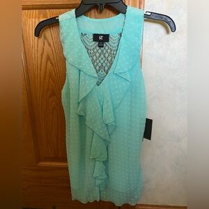 Mint Green/Aqua Ruffle Front Sleeveless Top